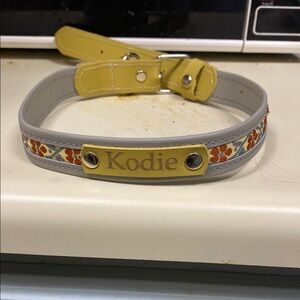 Yellow and Gray Dog Collar with Decorative Band